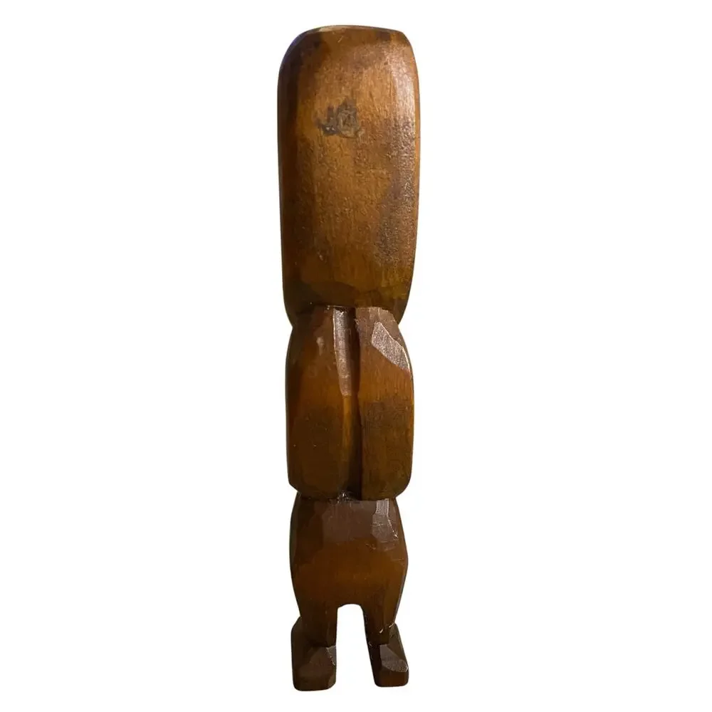 Vintage Maori Wood Carved Tiki Figure New Zealand Abalone Shell Eyes 8